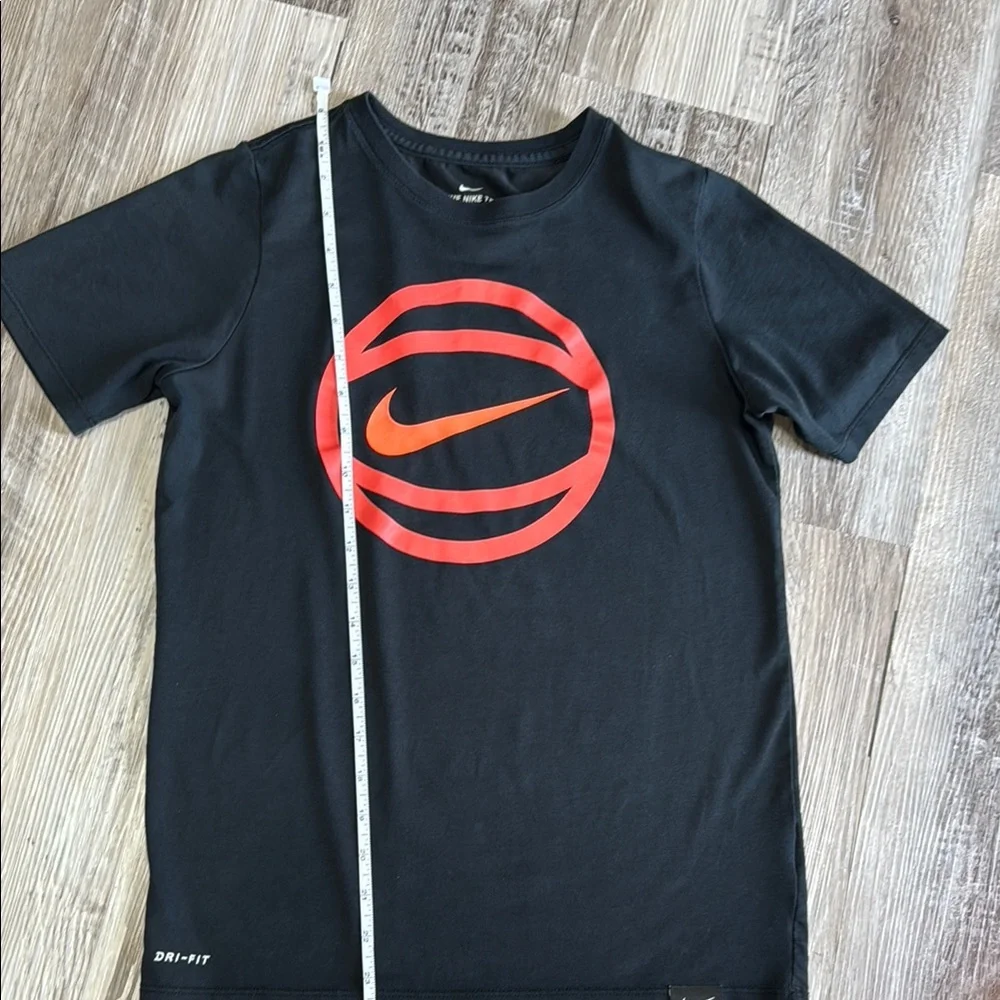Nike Black Short Sleeve Tee with Red-Orange Swoosh Basketball Logo